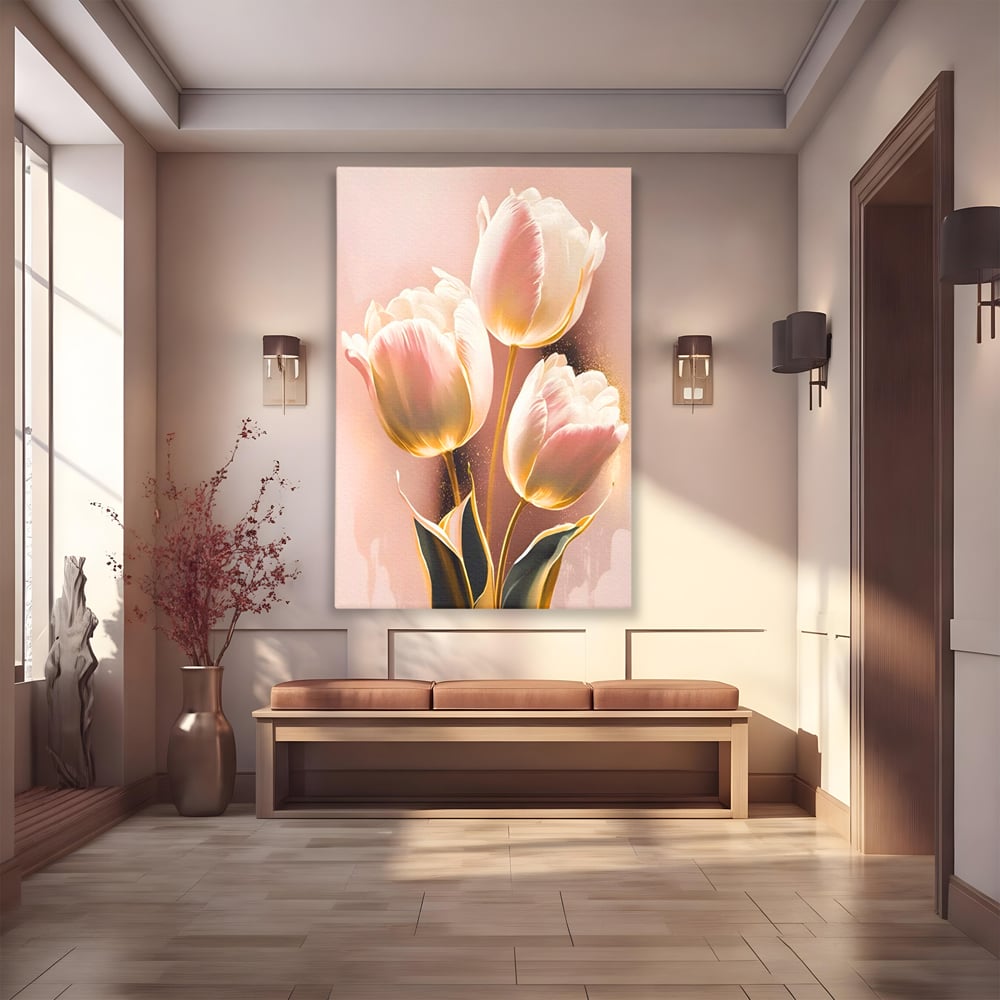 Tablou Canvas Premium LuxCanva® A1426, Lalele Roz , Dormitor, Flori, Natura, Primavara, Decorativ, Living, Culori Vibrante