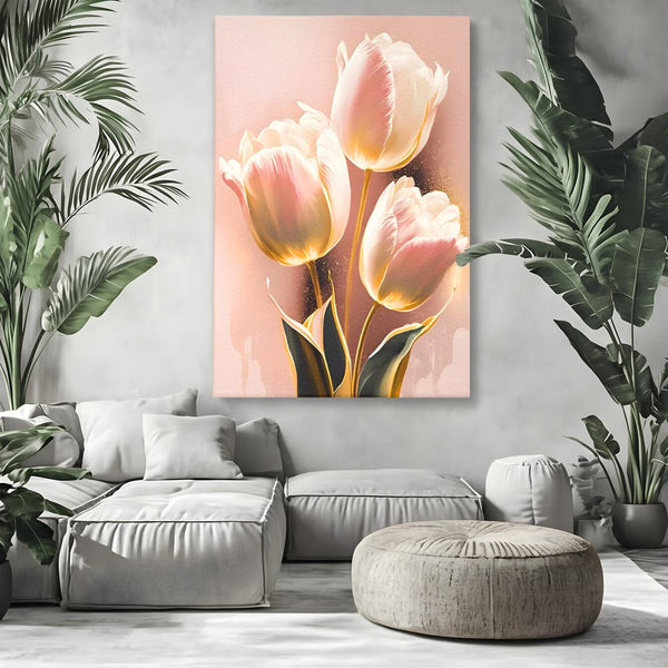 Tablou Canvas Premium LuxCanva® A1426, Lalele Roz , Dormitor, Flori, Natura, Primavara, Decorativ, Living, Culori Vibrante