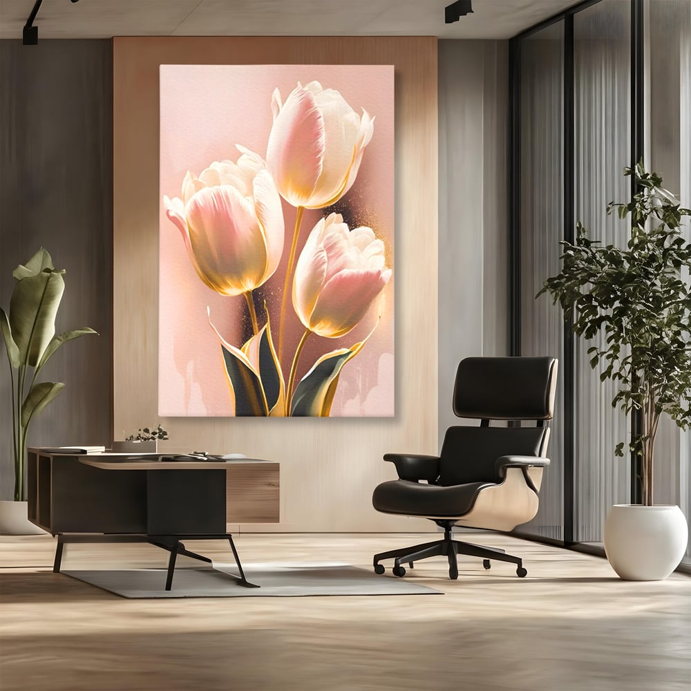 Tablou Canvas Premium LuxCanva® A1426, Lalele Roz , Dormitor, Flori, Natura, Primavara, Decorativ, Living, Culori Vibrante