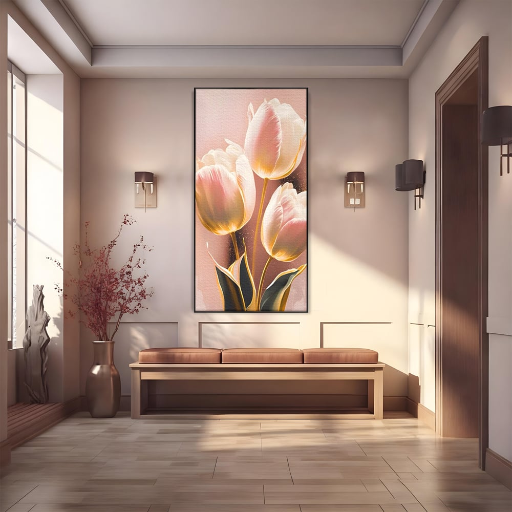 Tablou Canvas Premium LuxCanva® A1426, Lalele Roz , Dormitor, Flori, Natura, Primavara, Decorativ, Living, Culori Vibrante