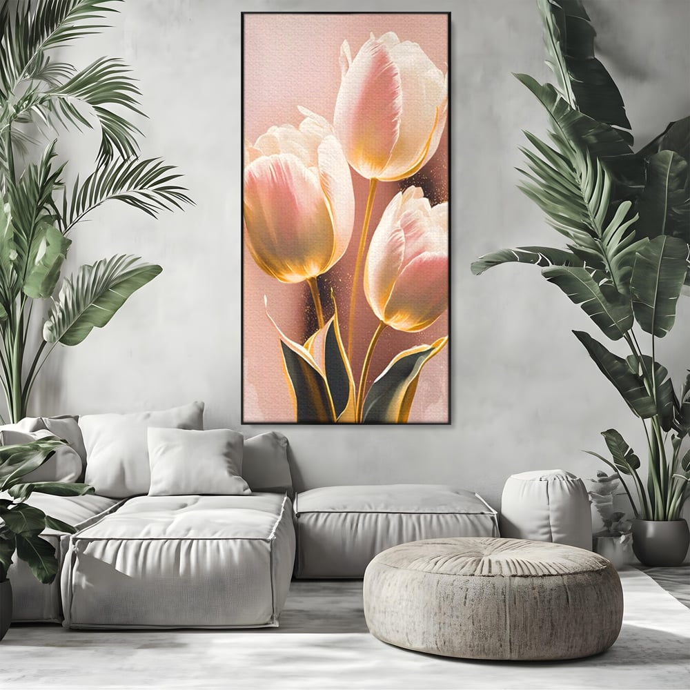 Tablou Canvas Premium LuxCanva® A1426, Lalele Roz , Dormitor, Flori, Natura, Primavara, Decorativ, Living, Culori Vibrante