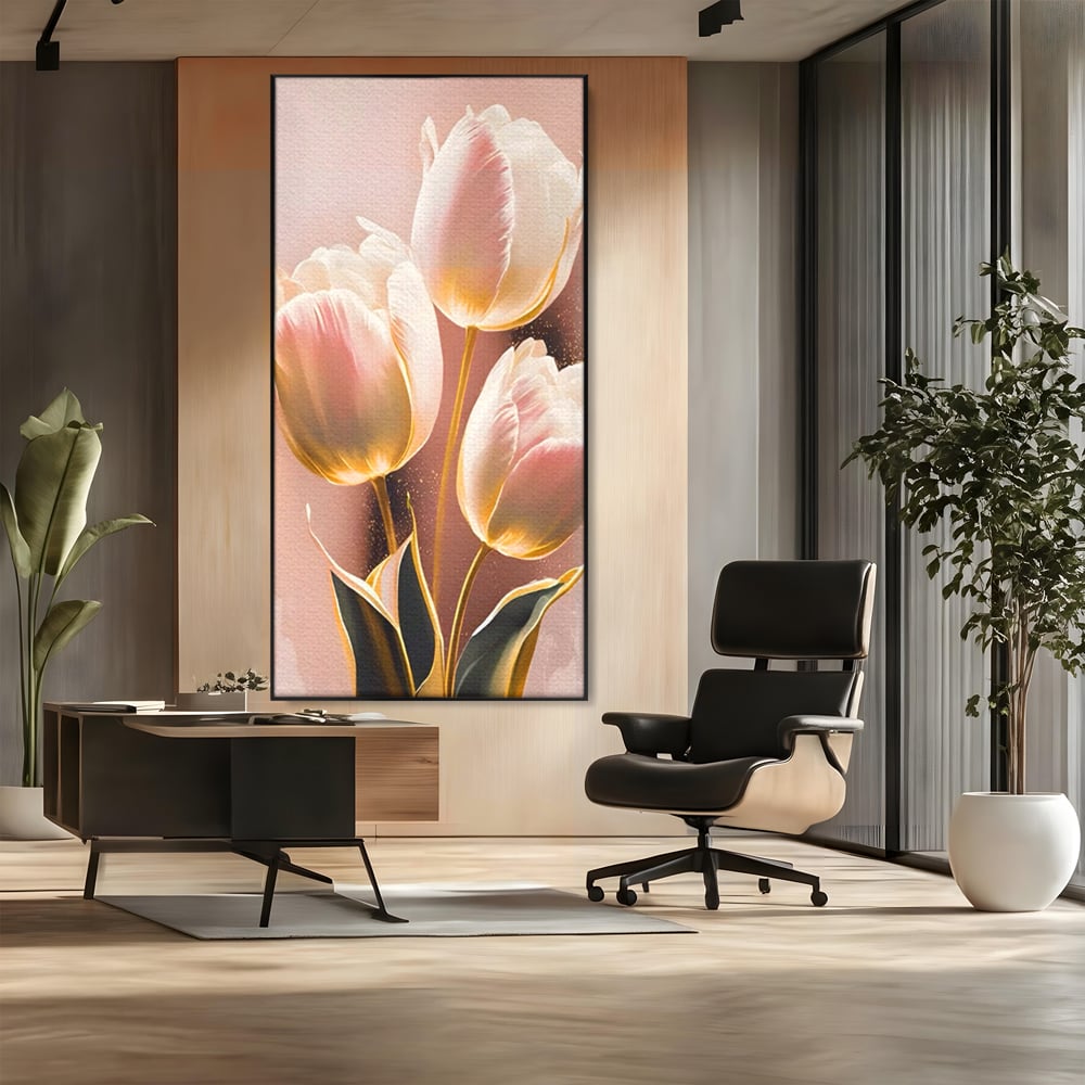 Tablou Canvas Premium LuxCanva® A1426, Lalele Roz , Dormitor, Flori, Natura, Primavara, Decorativ, Living, Culori Vibrante