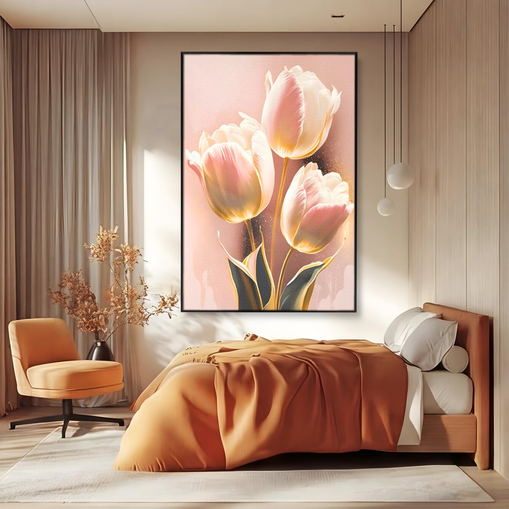 Tablou Canvas Premium LuxCanva® A1426, Lalele Roz , Dormitor, Flori, Natura, Primavara, Decorativ, Living, Culori Vibrante