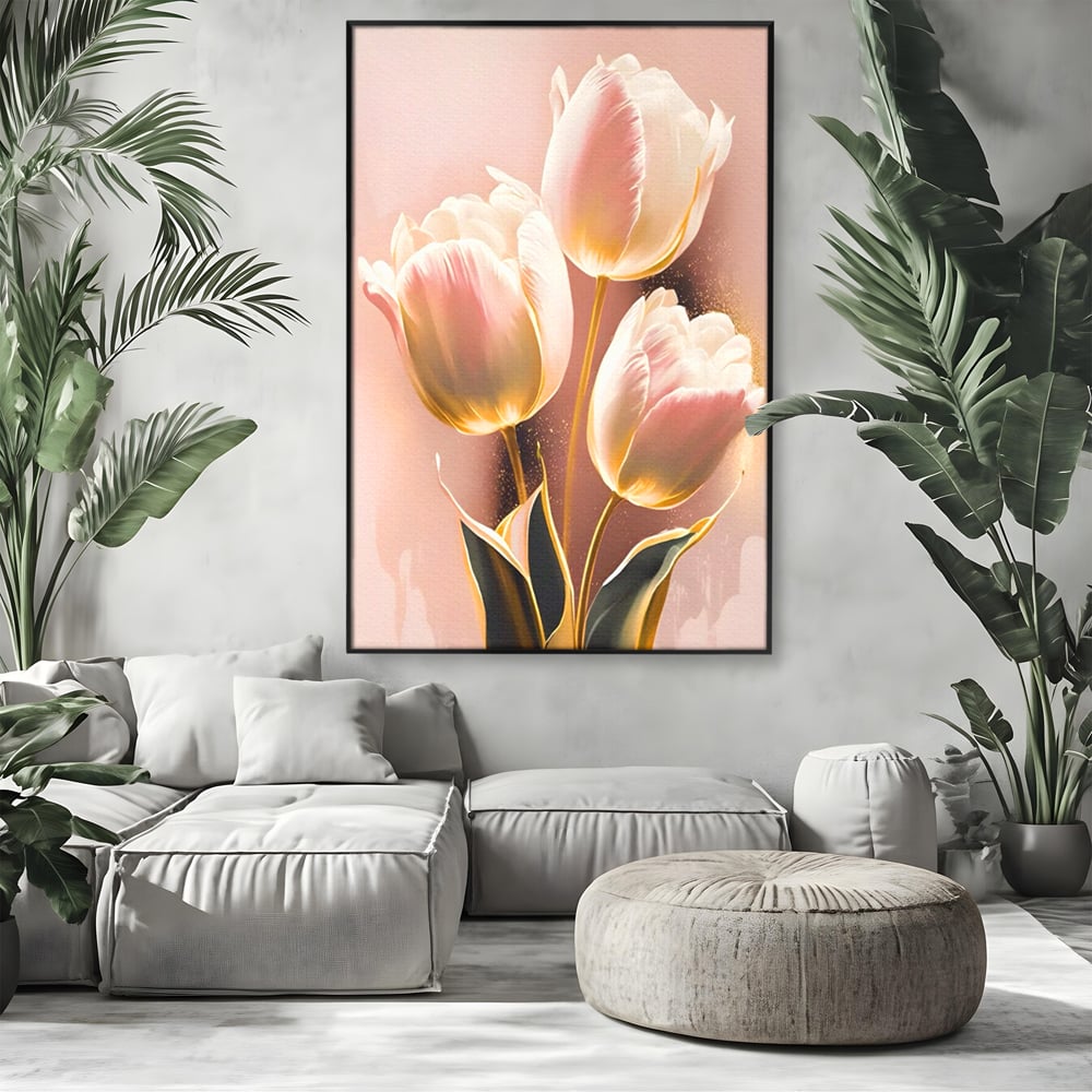 Tablou Canvas Premium LuxCanva® A1426, Lalele Roz , Dormitor, Flori, Natura, Primavara, Decorativ, Living, Culori Vibrante