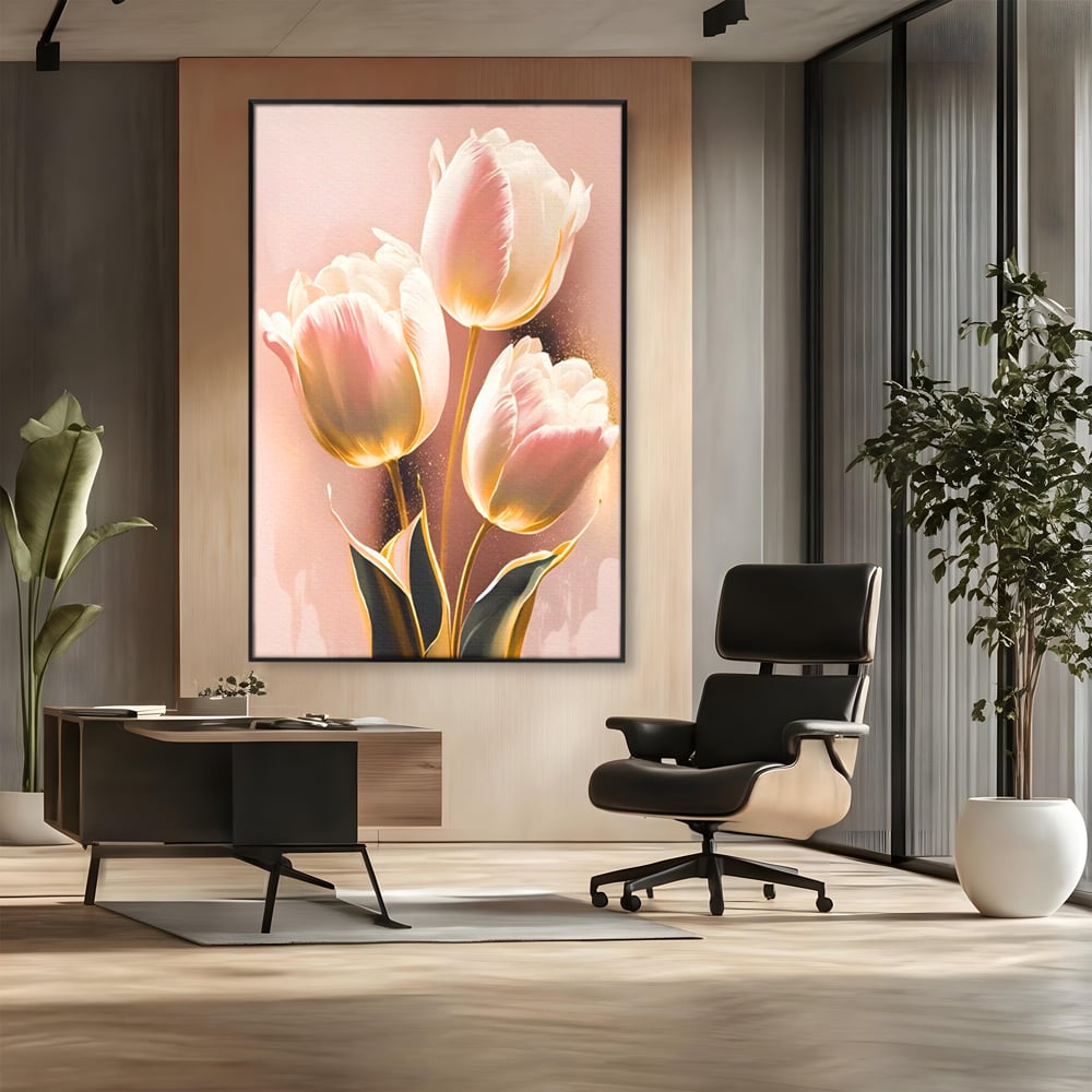 Tablou Canvas Premium LuxCanva® A1426, Lalele Roz , Dormitor, Flori, Natura, Primavara, Decorativ, Living, Culori Vibrante