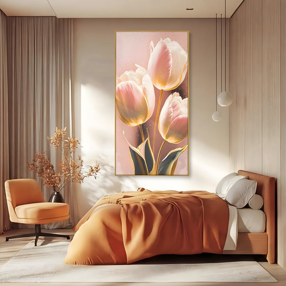Tablou Canvas Premium LuxCanva® A1426, Lalele Roz , Dormitor, Flori, Natura, Primavara, Decorativ, Living, Culori Vibrante