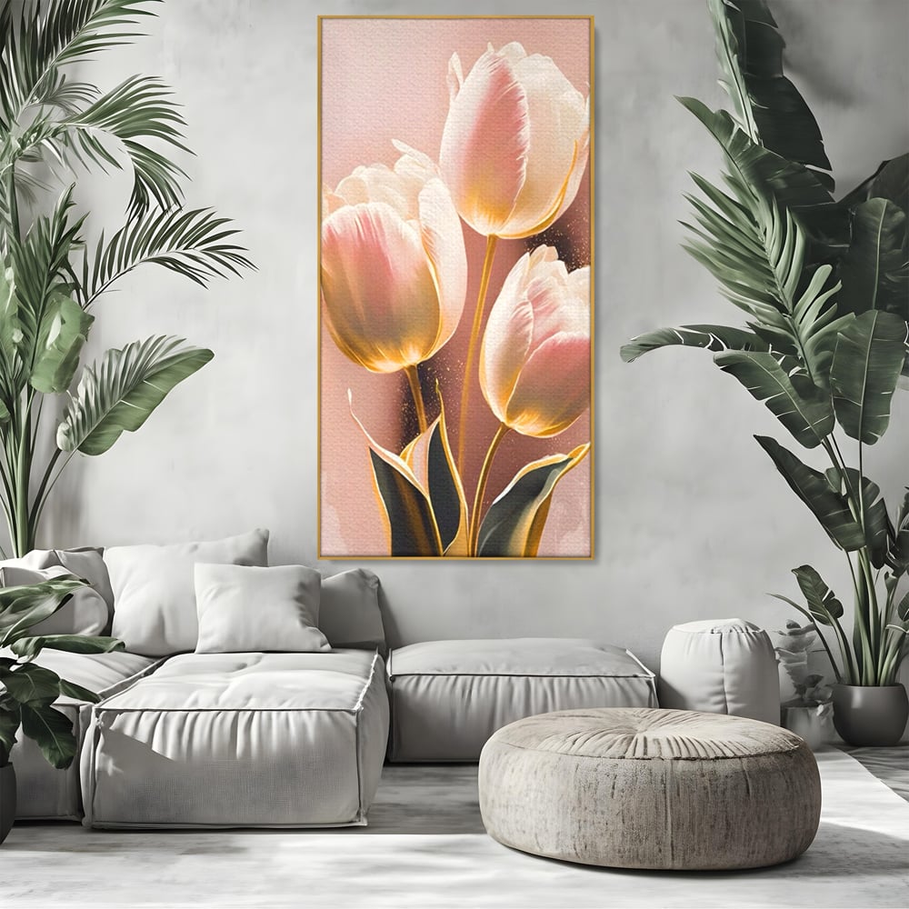 Tablou Canvas Premium LuxCanva® A1426, Lalele Roz , Dormitor, Flori, Natura, Primavara, Decorativ, Living, Culori Vibrante