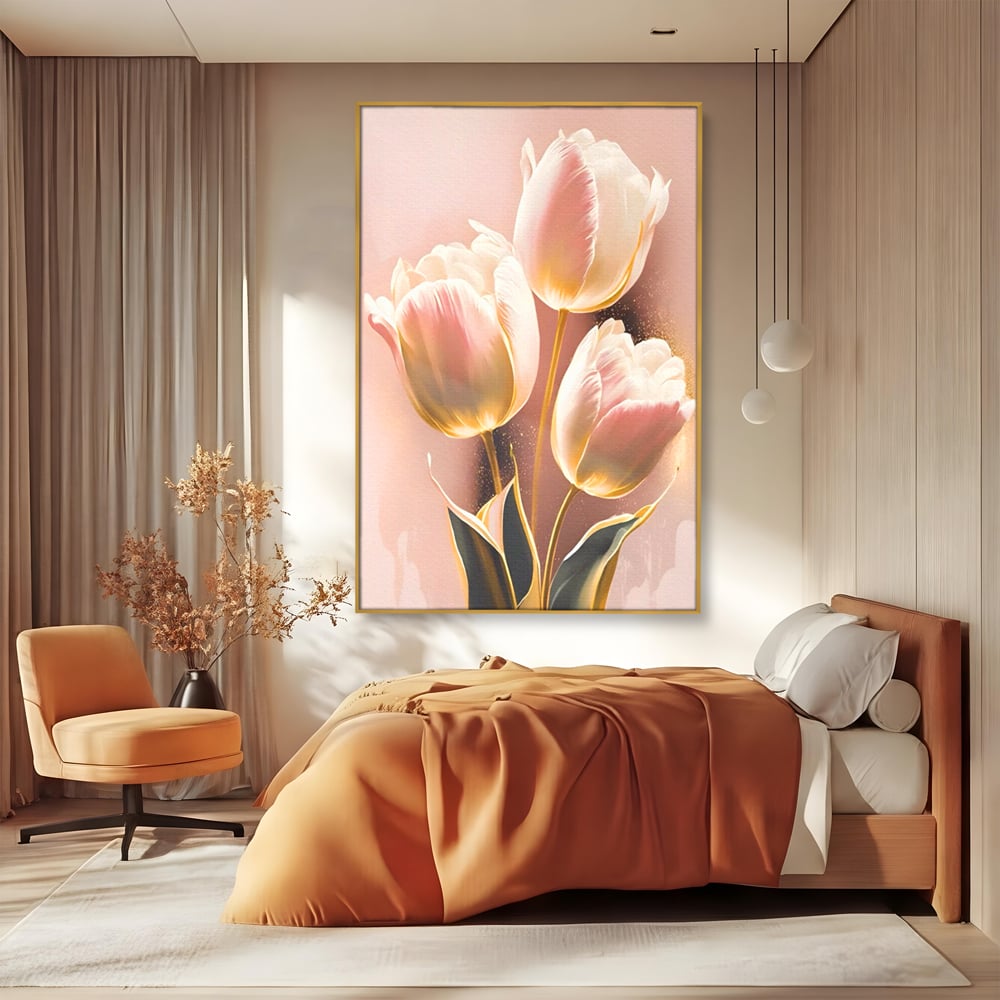Tablou Canvas Premium LuxCanva® A1426, Lalele Roz , Dormitor, Flori, Natura, Primavara, Decorativ, Living, Culori Vibrante