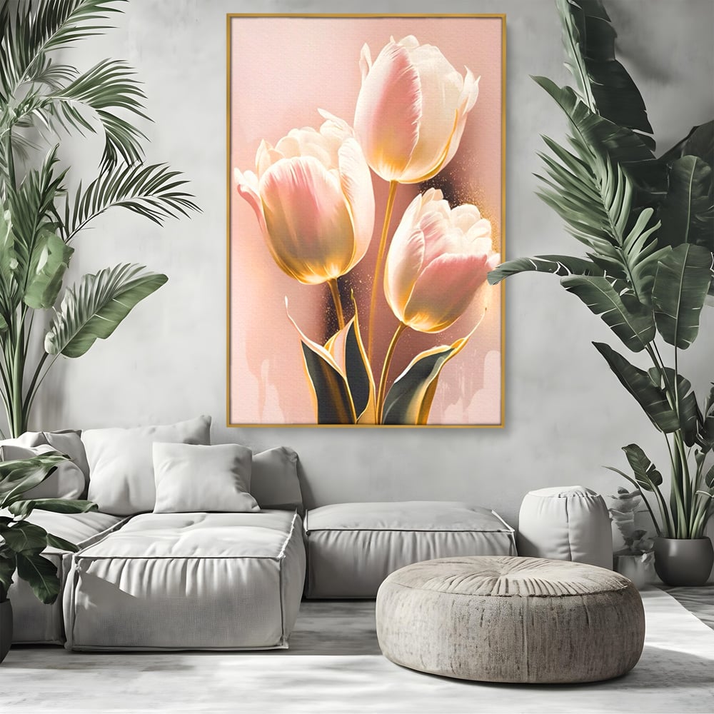 Tablou Canvas Premium LuxCanva® A1426, Lalele Roz , Dormitor, Flori, Natura, Primavara, Decorativ, Living, Culori Vibrante