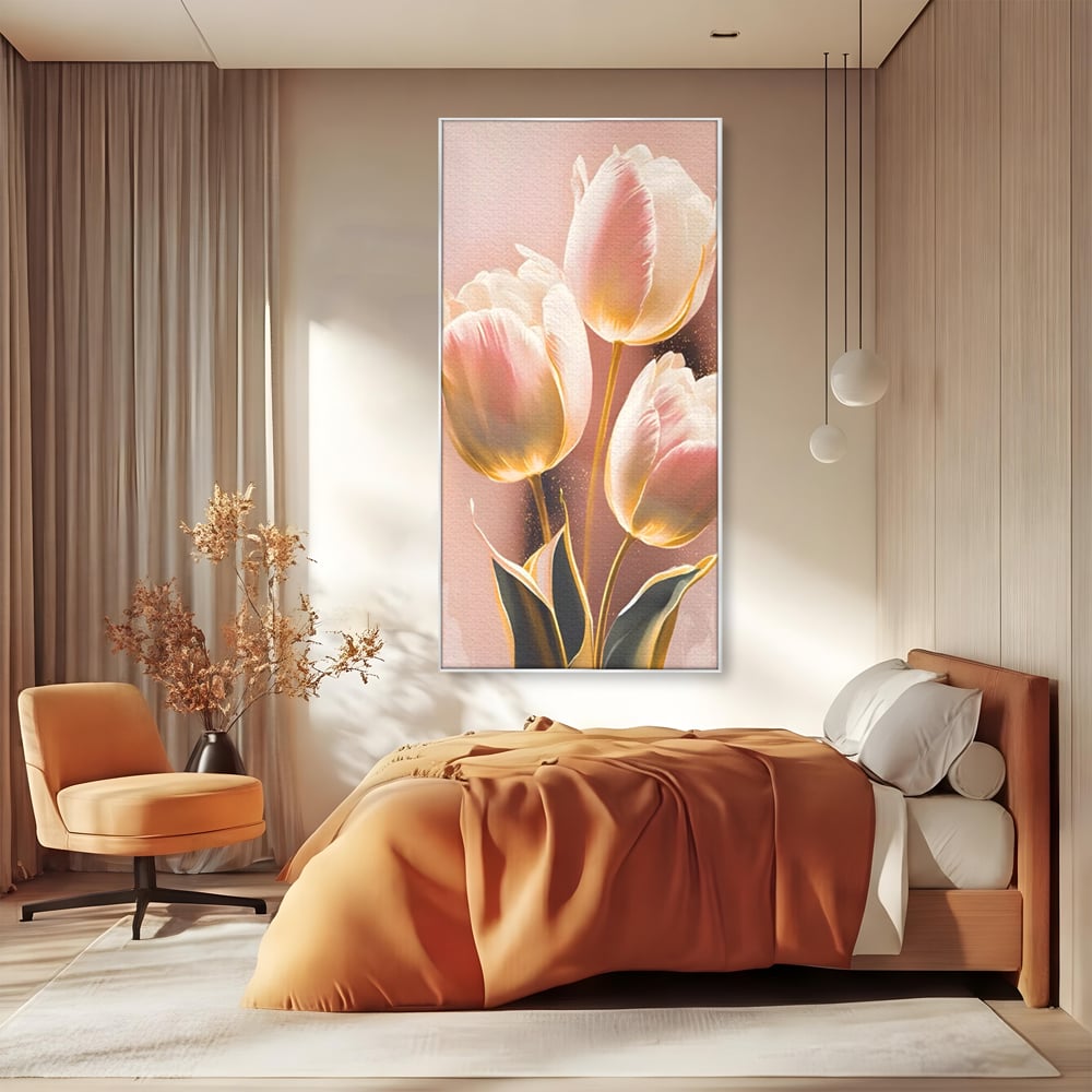 Tablou Canvas Premium LuxCanva® A1426, Lalele Roz , Dormitor, Flori, Natura, Primavara, Decorativ, Living, Culori Vibrante