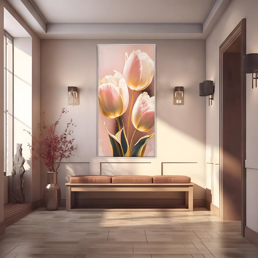 Tablou Canvas Premium LuxCanva® A1426, Lalele Roz , Dormitor, Flori, Natura, Primavara, Decorativ, Living, Culori Vibrante