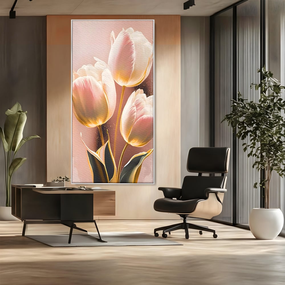 Tablou Canvas Premium LuxCanva® A1426, Lalele Roz , Dormitor, Flori, Natura, Primavara, Decorativ, Living, Culori Vibrante