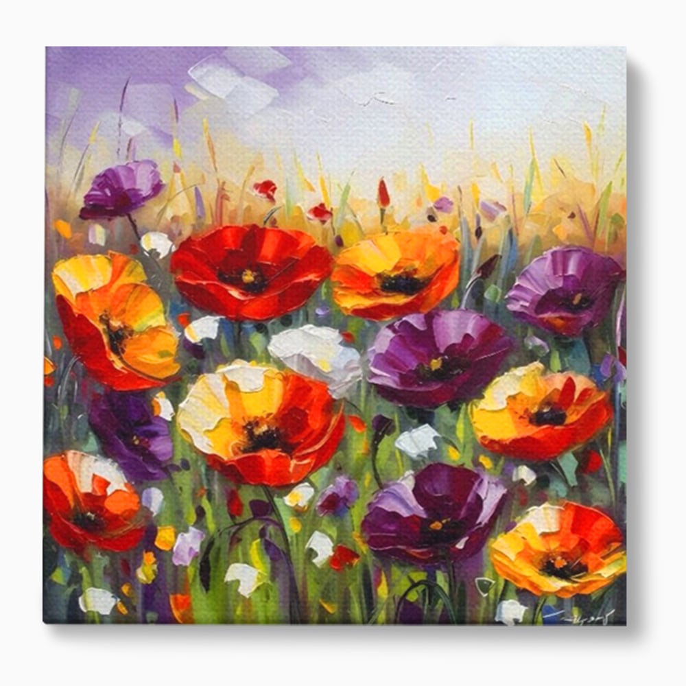Leinwand Wandkunst Leinwand Wandkunst Premium LuxCanva® A1427, Blumenfeld, Schlafzimmer, Pop Pop Art, farbenfroh, Kunst, dekorativ, dekorativ, Wohnen, leuchtende Farben