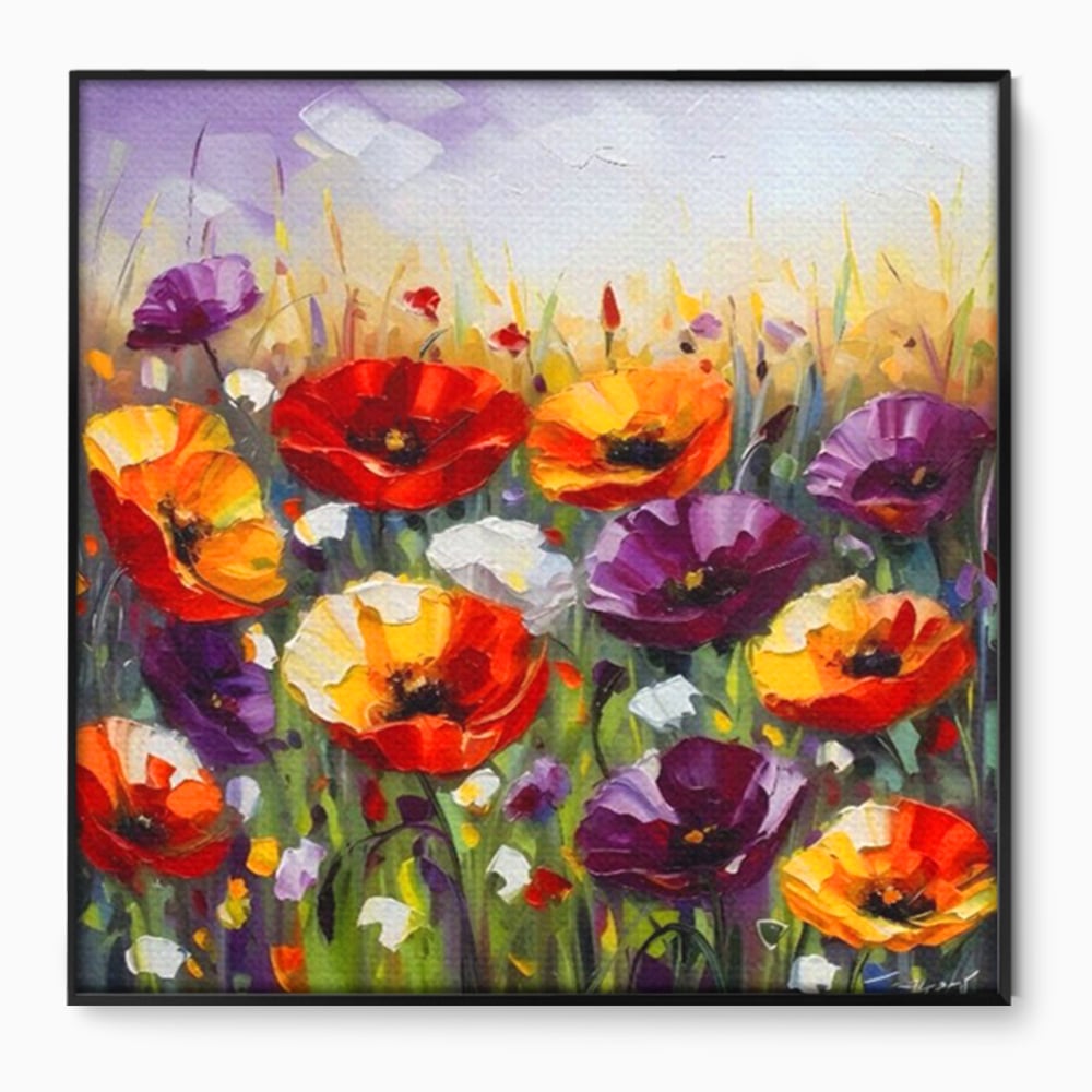 Leinwand Wandkunst Leinwand Wandkunst Premium LuxCanva® A1427, Blumenfeld, Schlafzimmer, Pop Pop Art, farbenfroh, Kunst, dekorativ, dekorativ, Wohnen, leuchtende Farben