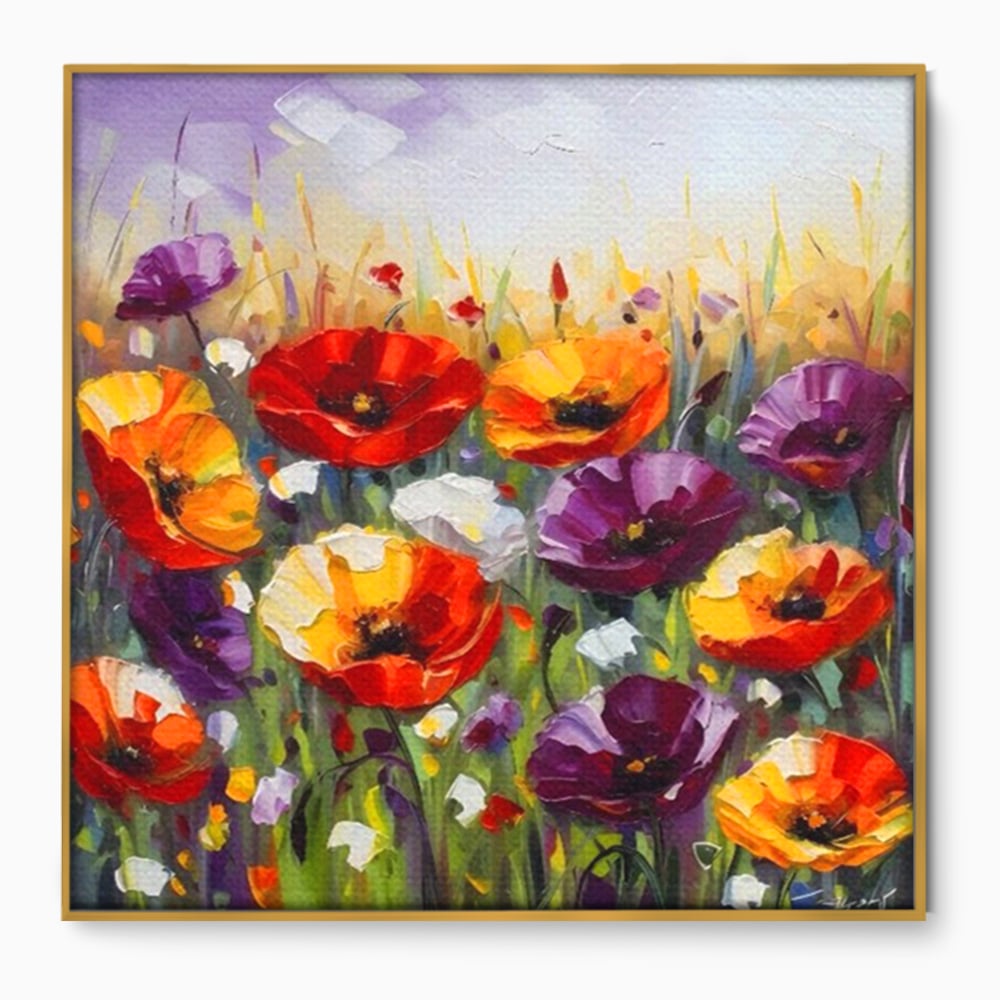 Leinwand Wandkunst Leinwand Wandkunst Premium LuxCanva® A1427, Blumenfeld, Schlafzimmer, Pop Pop Art, farbenfroh, Kunst, dekorativ, dekorativ, Wohnen, leuchtende Farben
