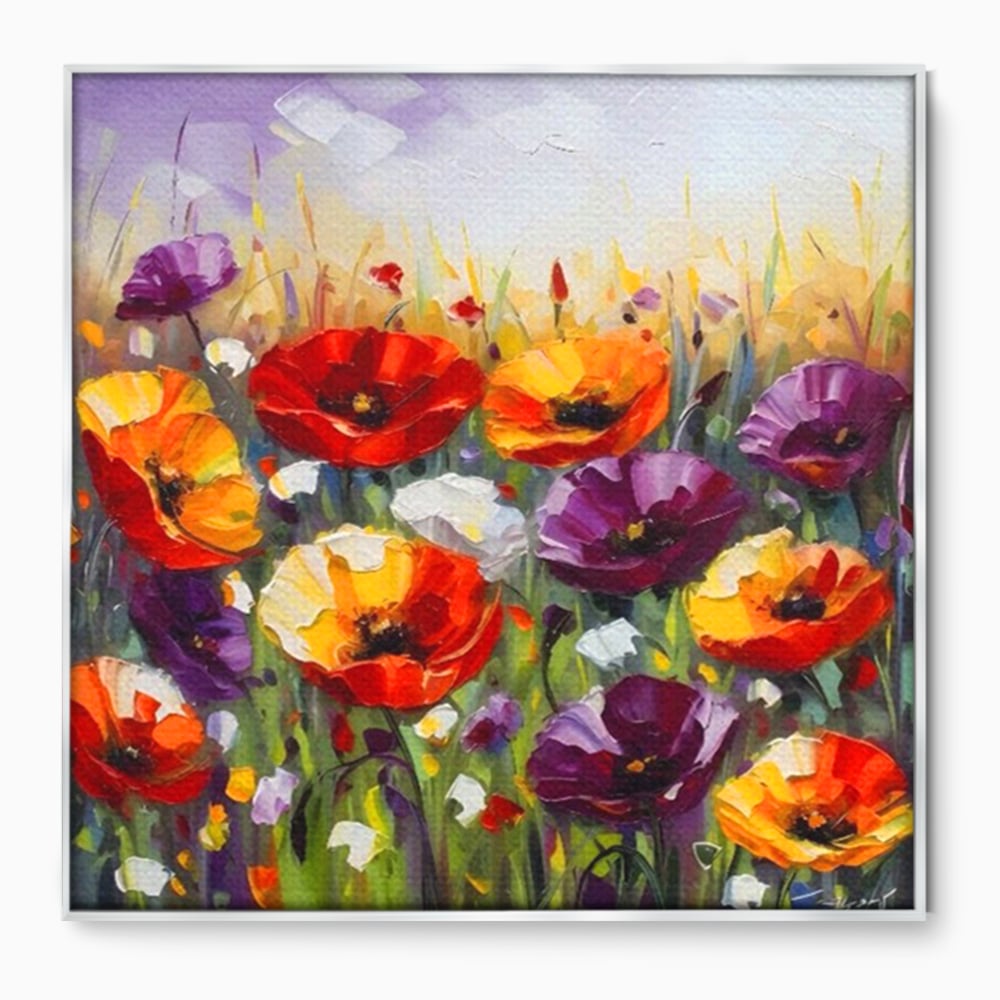 Leinwand Wandkunst Leinwand Wandkunst Premium LuxCanva® A1427, Blumenfeld, Schlafzimmer, Pop Pop Art, farbenfroh, Kunst, dekorativ, dekorativ, Wohnen, leuchtende Farben