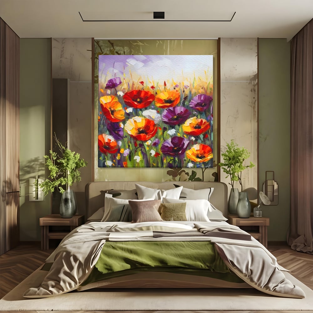 Leinwand Wandkunst Leinwand Wandkunst Premium LuxCanva® A1427, Blumenfeld, Schlafzimmer, Pop Pop Art, farbenfroh, Kunst, dekorativ, dekorativ, Wohnen, leuchtende Farben