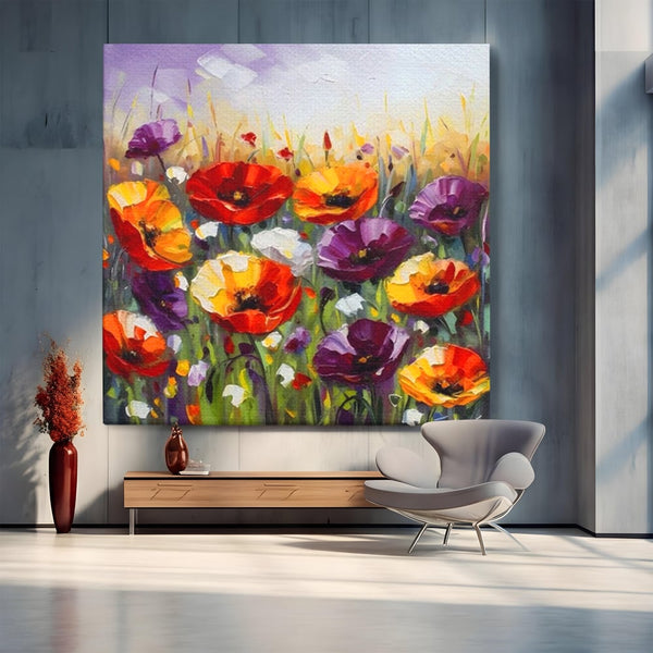 Leinwand Wandkunst Leinwand Wandkunst Premium LuxCanva® A1427, Blumenfeld, Schlafzimmer, Pop Pop Art, farbenfroh, Kunst, dekorativ, dekorativ, Wohnen, leuchtende Farben