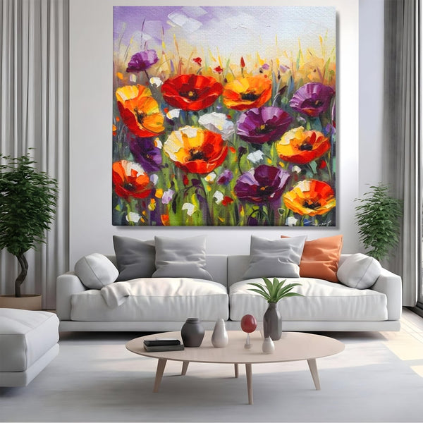 Leinwand Wandkunst Leinwand Wandkunst Premium LuxCanva® A1427, Blumenfeld, Schlafzimmer, Pop Pop Art, farbenfroh, Kunst, dekorativ, dekorativ, Wohnen, leuchtende Farben