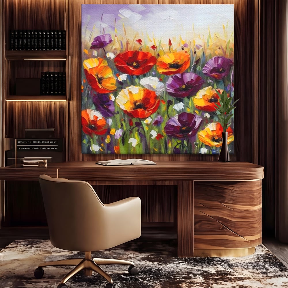 Leinwand Wandkunst Leinwand Wandkunst Premium LuxCanva® A1427, Blumenfeld, Schlafzimmer, Pop Pop Art, farbenfroh, Kunst, dekorativ, dekorativ, Wohnen, leuchtende Farben