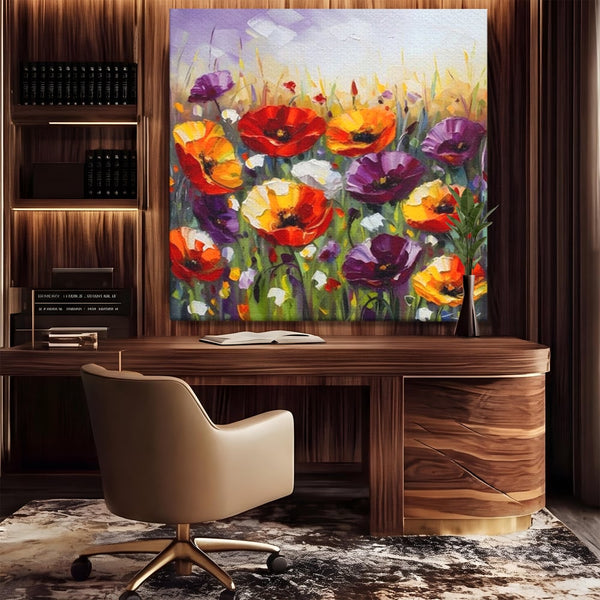 Leinwand Wandkunst Leinwand Wandkunst Premium LuxCanva® A1427, Blumenfeld, Schlafzimmer, Pop Pop Art, farbenfroh, Kunst, dekorativ, dekorativ, Wohnen, leuchtende Farben