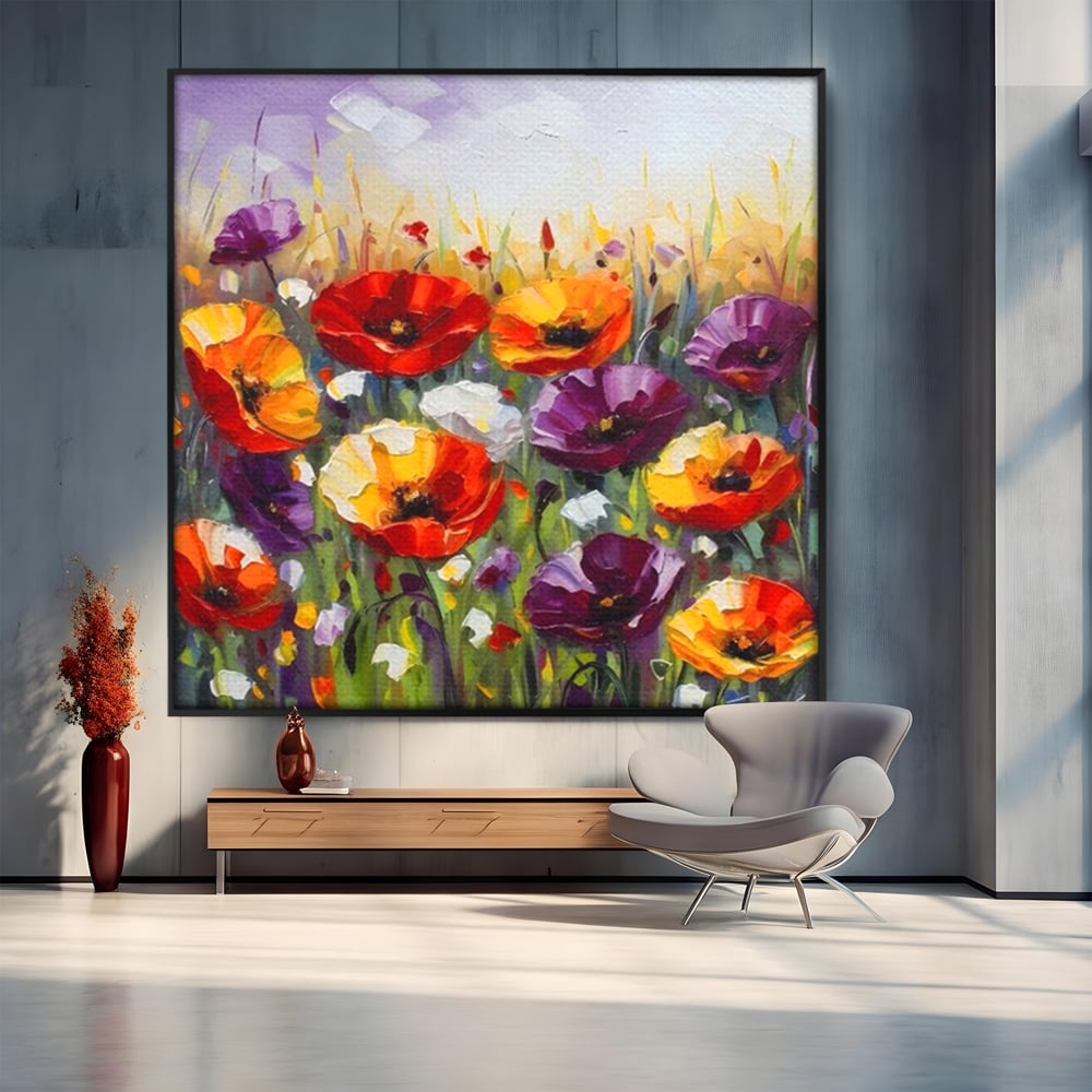 Leinwand Wandkunst Leinwand Wandkunst Premium LuxCanva® A1427, Blumenfeld, Schlafzimmer, Pop Pop Art, farbenfroh, Kunst, dekorativ, dekorativ, Wohnen, leuchtende Farben