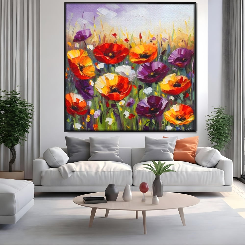 Leinwand Wandkunst Leinwand Wandkunst Premium LuxCanva® A1427, Blumenfeld, Schlafzimmer, Pop Pop Art, farbenfroh, Kunst, dekorativ, dekorativ, Wohnen, leuchtende Farben