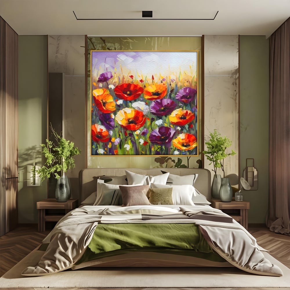 Leinwand Wandkunst Leinwand Wandkunst Premium LuxCanva® A1427, Blumenfeld, Schlafzimmer, Pop Pop Art, farbenfroh, Kunst, dekorativ, dekorativ, Wohnen, leuchtende Farben