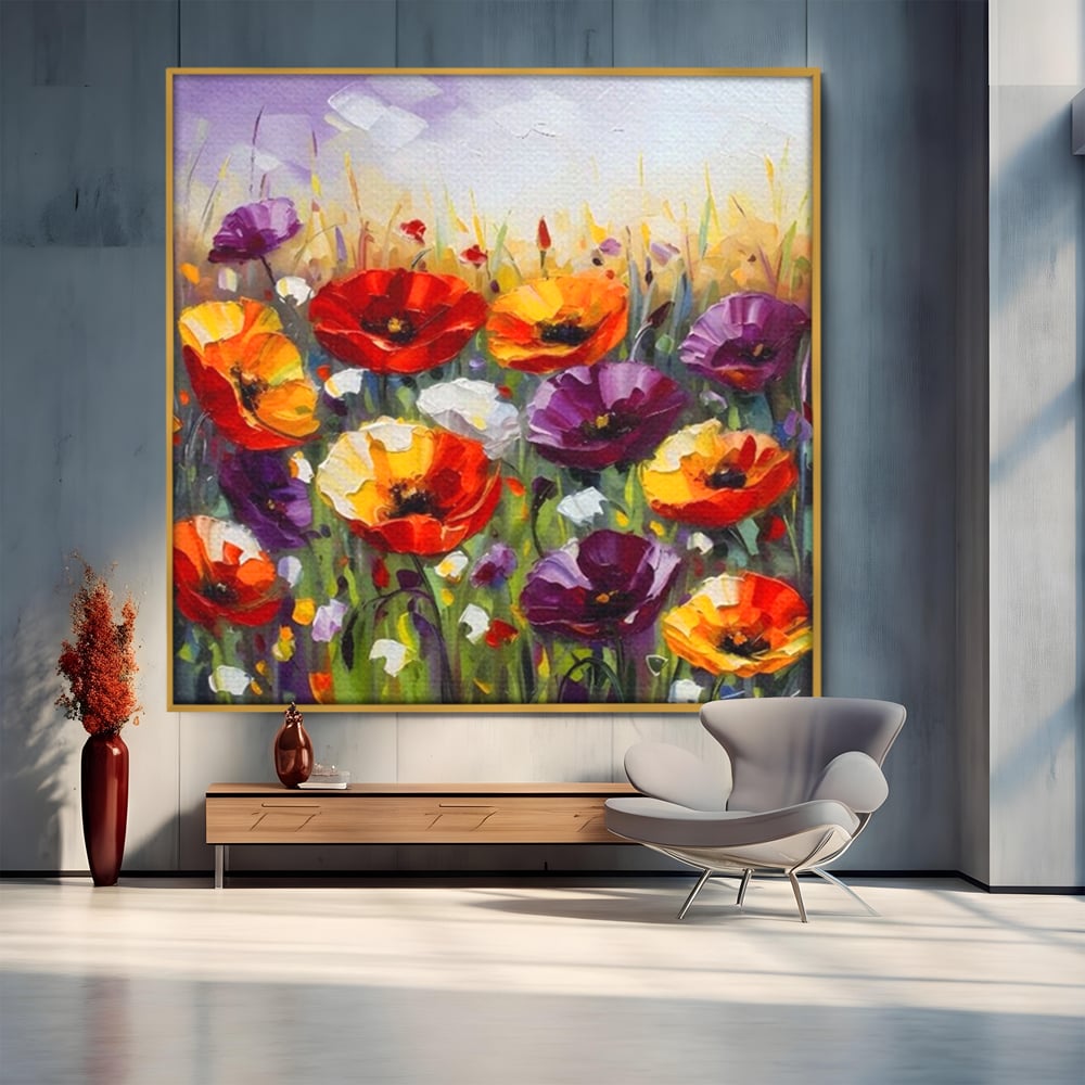 Leinwand Wandkunst Leinwand Wandkunst Premium LuxCanva® A1427, Blumenfeld, Schlafzimmer, Pop Pop Art, farbenfroh, Kunst, dekorativ, dekorativ, Wohnen, leuchtende Farben