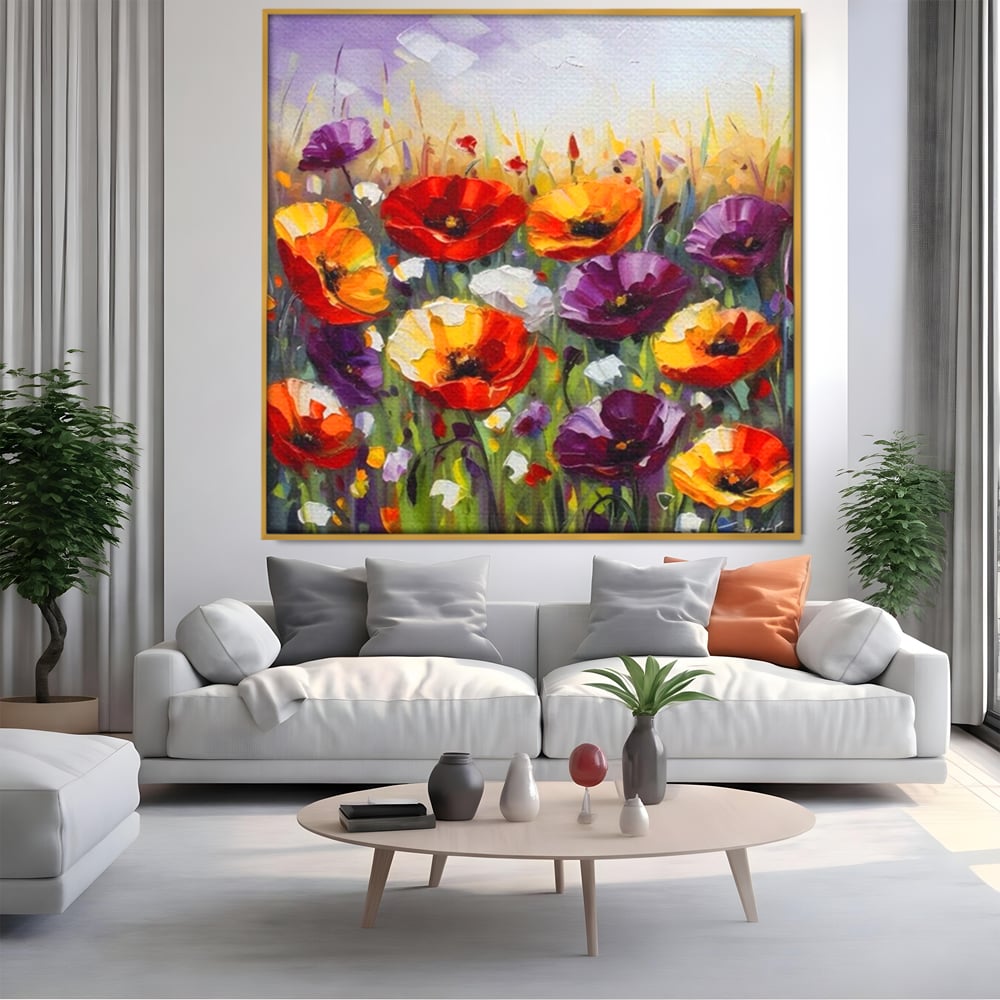 Leinwand Wandkunst Leinwand Wandkunst Premium LuxCanva® A1427, Blumenfeld, Schlafzimmer, Pop Pop Art, farbenfroh, Kunst, dekorativ, dekorativ, Wohnen, leuchtende Farben