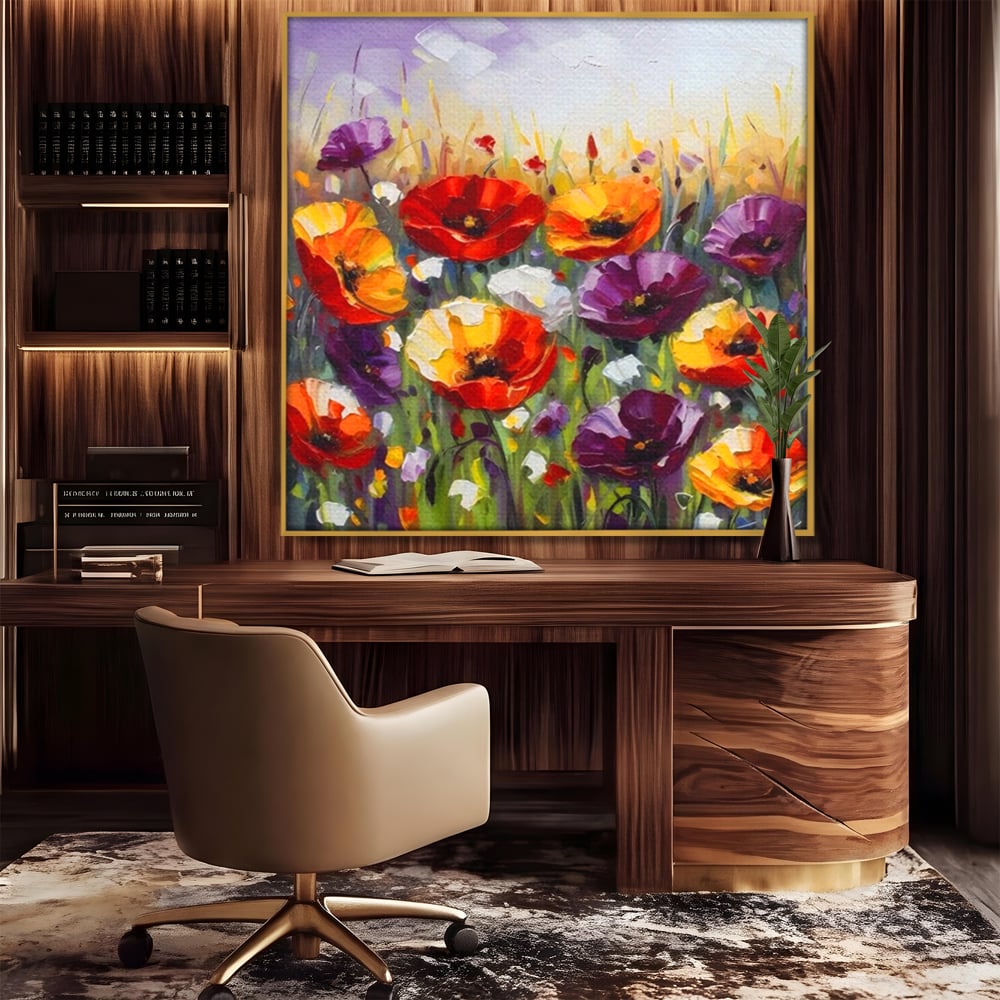 Leinwand Wandkunst Leinwand Wandkunst Premium LuxCanva® A1427, Blumenfeld, Schlafzimmer, Pop Pop Art, farbenfroh, Kunst, dekorativ, dekorativ, Wohnen, leuchtende Farben