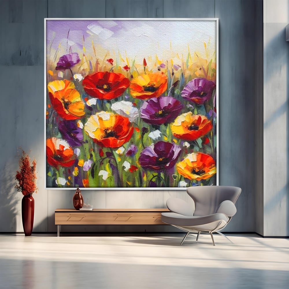Leinwand Wandkunst Leinwand Wandkunst Premium LuxCanva® A1427, Blumenfeld, Schlafzimmer, Pop Pop Art, farbenfroh, Kunst, dekorativ, dekorativ, Wohnen, leuchtende Farben