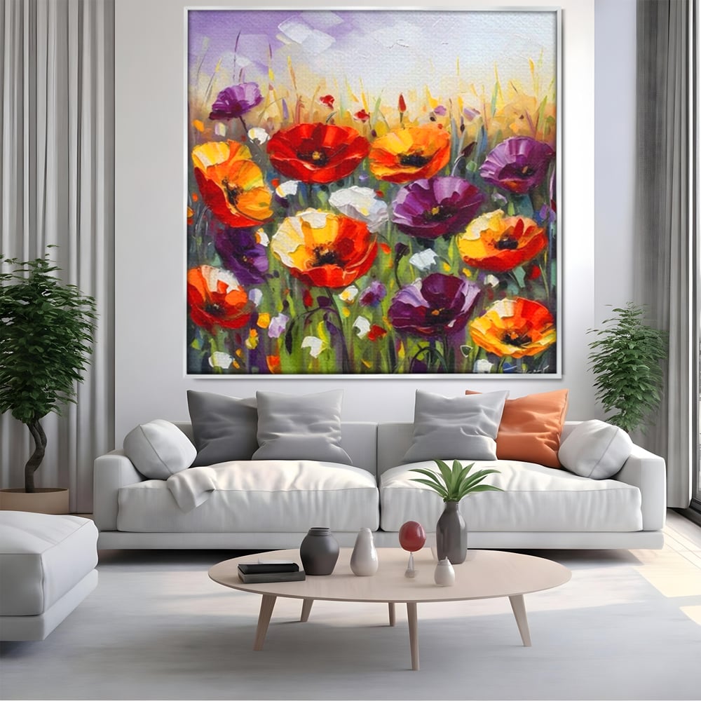 Leinwand Wandkunst Leinwand Wandkunst Premium LuxCanva® A1427, Blumenfeld, Schlafzimmer, Pop Pop Art, farbenfroh, Kunst, dekorativ, dekorativ, Wohnen, leuchtende Farben