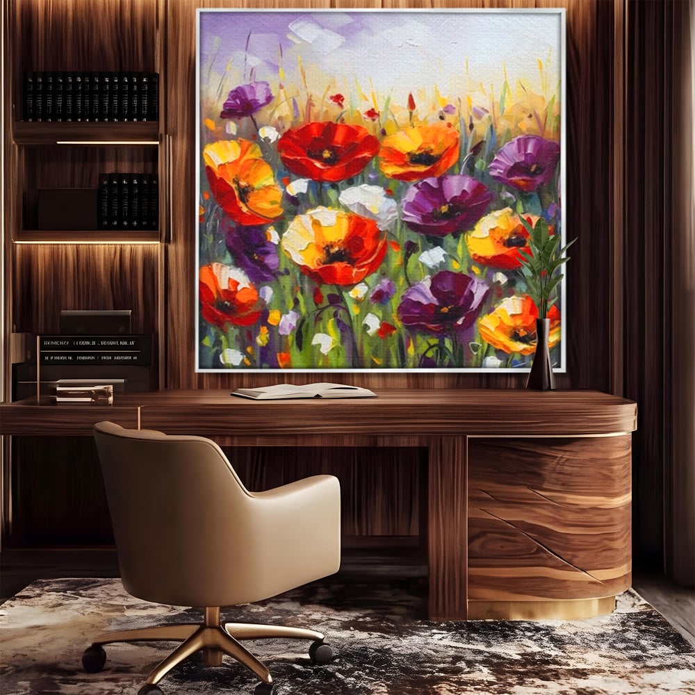 Leinwand Wandkunst Leinwand Wandkunst Premium LuxCanva® A1427, Blumenfeld, Schlafzimmer, Pop Pop Art, farbenfroh, Kunst, dekorativ, dekorativ, Wohnen, leuchtende Farben