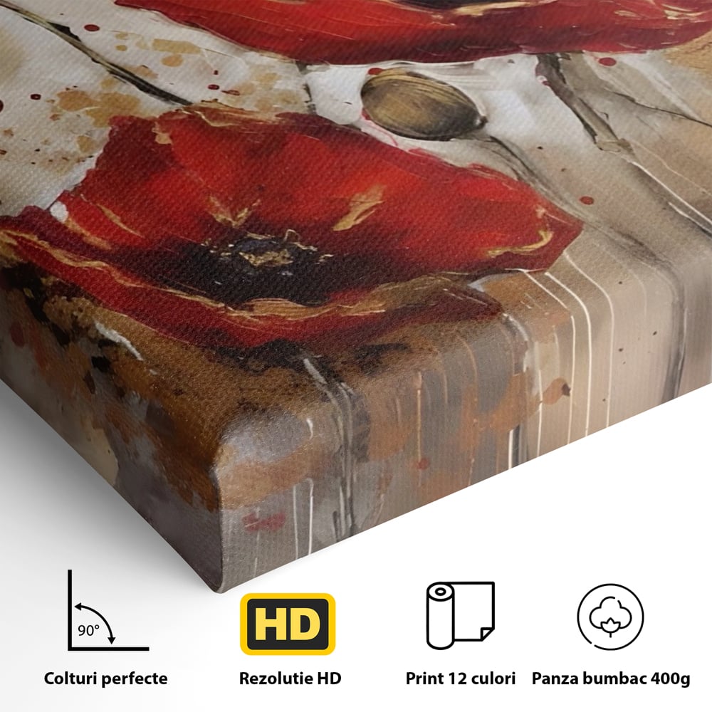 Tablou Canvas Premium LuxCanva® A1429, Red Poppies , Room, Flori, Maci, Camp, Decorativ, Living, Culori Vibrante