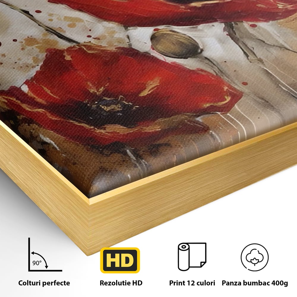 Tablou Canvas Premium LuxCanva® A1429, Red Poppies , Room, Flori, Maci, Camp, Decorativ, Living, Culori Vibrante