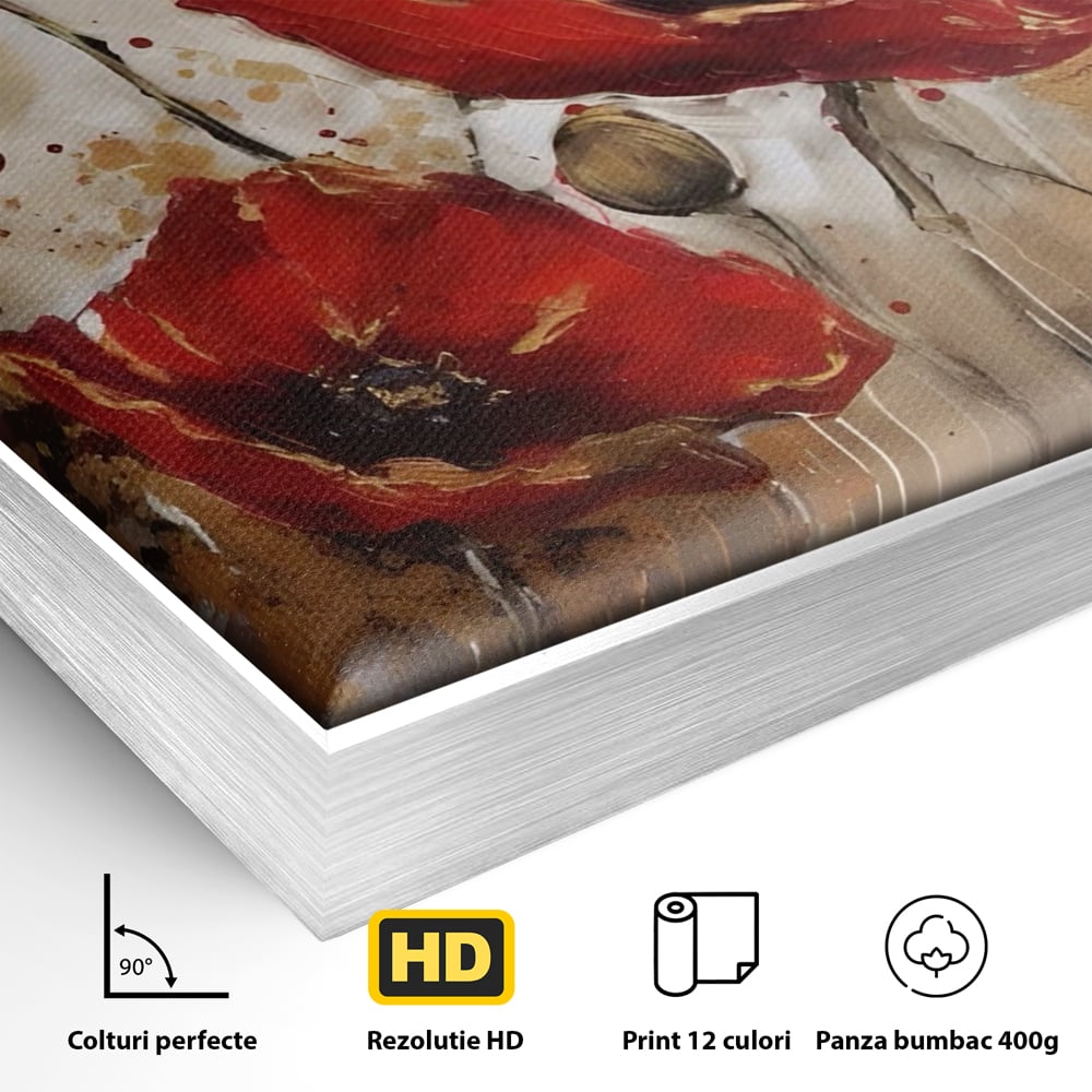 Tablou Canvas Premium LuxCanva® A1429, Red Poppies , Room, Flori, Maci, Camp, Decorativ, Living, Culori Vibrante
