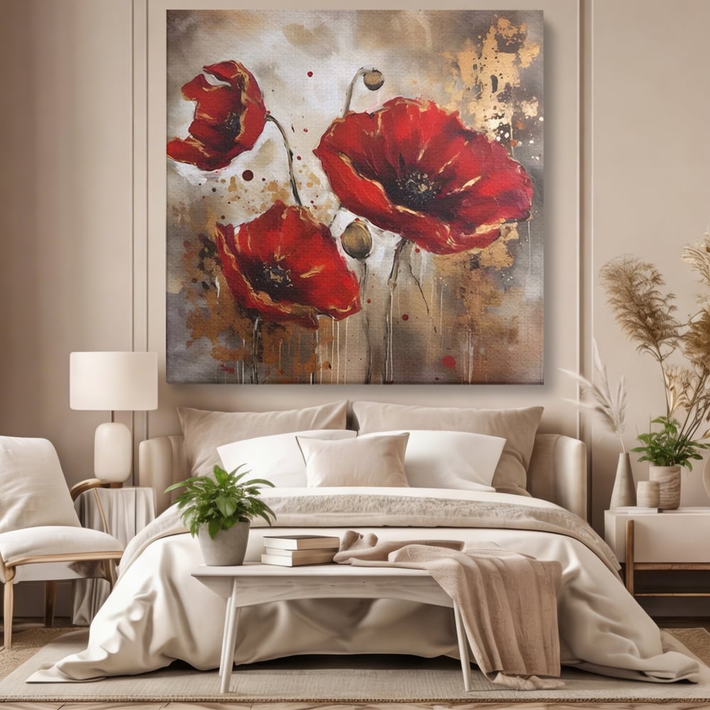 Tablou Canvas Premium LuxCanva® A1429, Red Poppies , Room, Flori, Maci, Camp, Decorativ, Living, Culori Vibrante