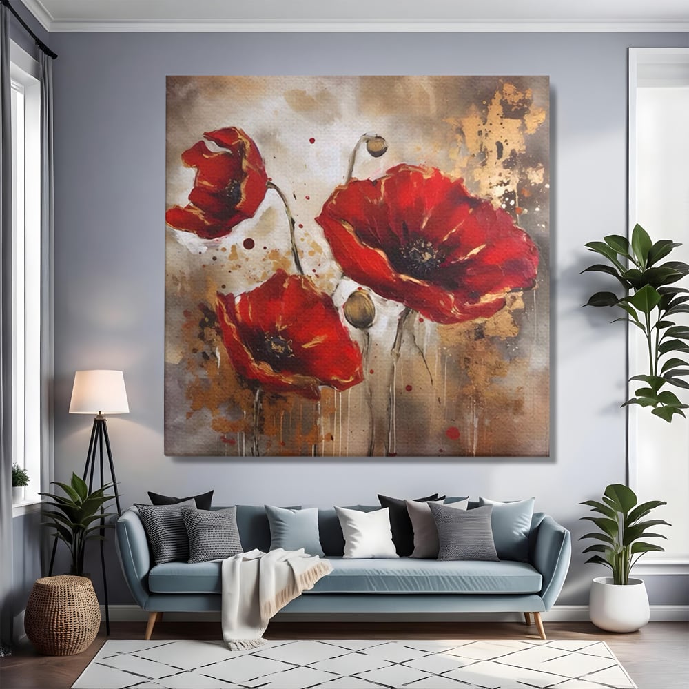Tablou Canvas Premium LuxCanva® A1429, Red Poppies , Room, Flori, Maci, Camp, Decorativ, Living, Culori Vibrante