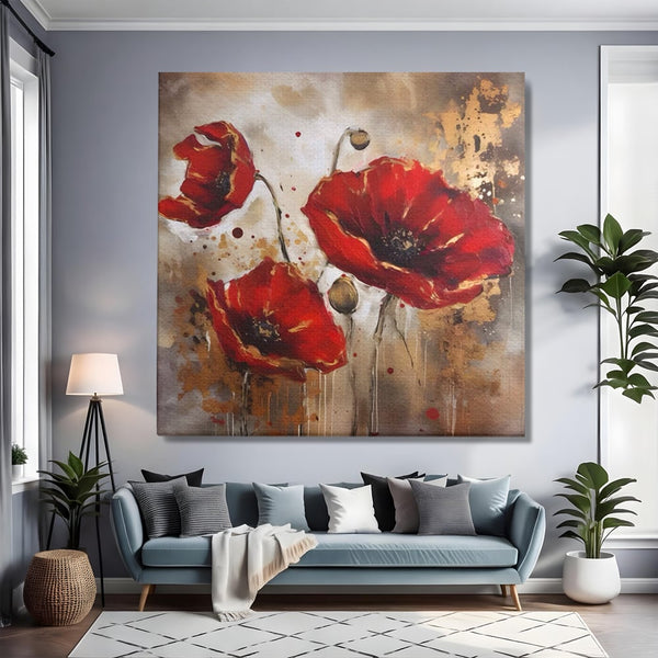 Tablou Canvas Premium LuxCanva® A1429, Red Poppies , Room, Flori, Maci, Camp, Decorativ, Living, Culori Vibrante