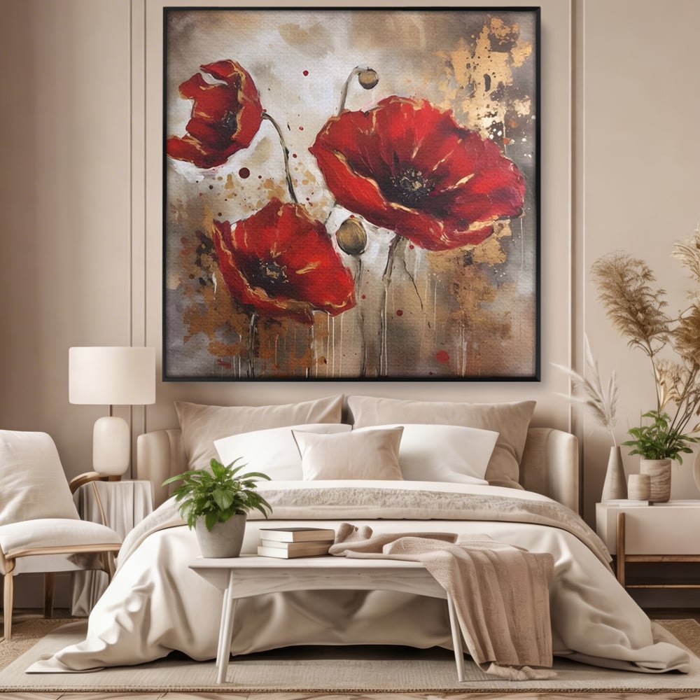 Tablou Canvas Premium LuxCanva® A1429, Red Poppies , Room, Flori, Maci, Camp, Decorativ, Living, Culori Vibrante