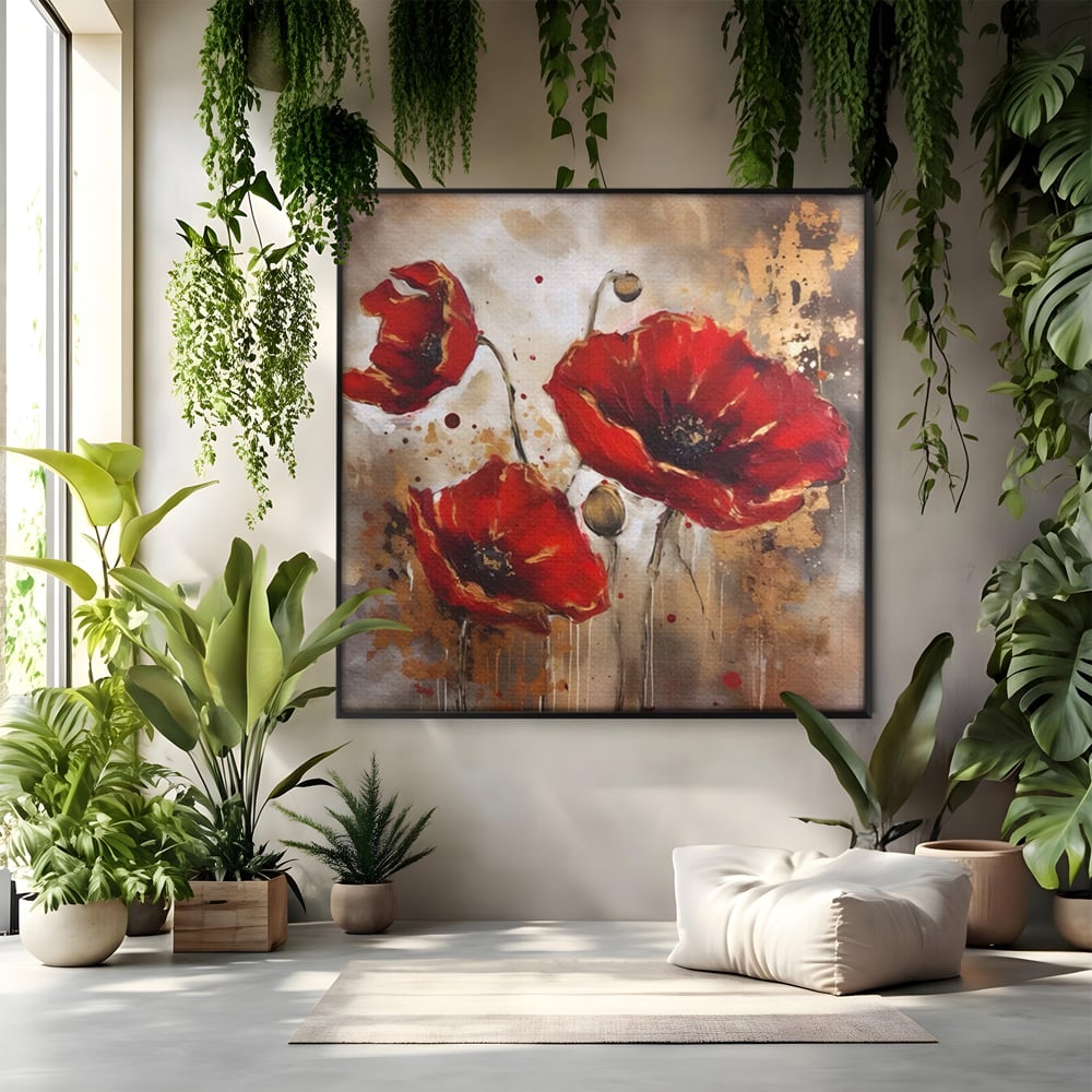 Tablou Canvas Premium LuxCanva® A1429, Red Poppies , Room, Flori, Maci, Camp, Decorativ, Living, Culori Vibrante