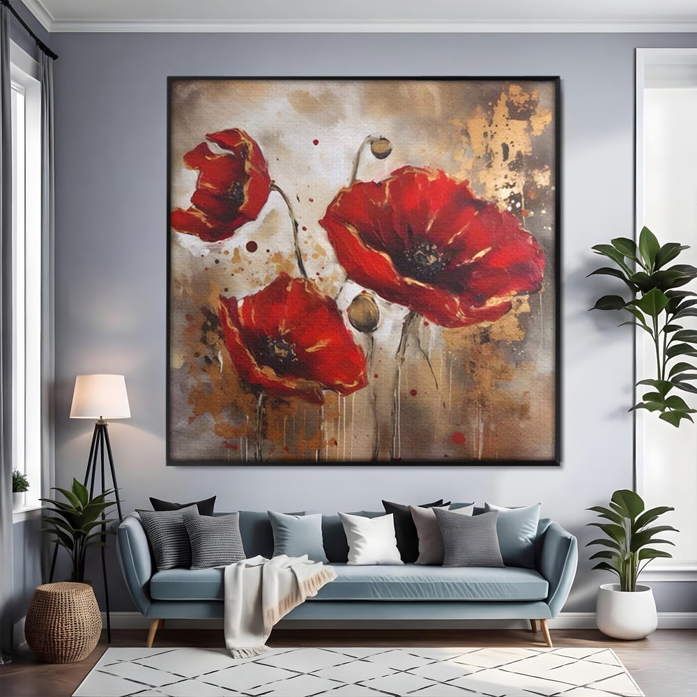Tablou Canvas Premium LuxCanva® A1429, Red Poppies , Room, Flori, Maci, Camp, Decorativ, Living, Culori Vibrante