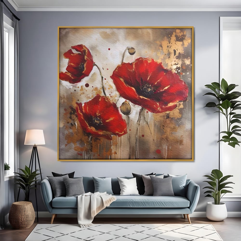 Tablou Canvas Premium LuxCanva® A1429, Red Poppies , Room, Flori, Maci, Camp, Decorativ, Living, Culori Vibrante