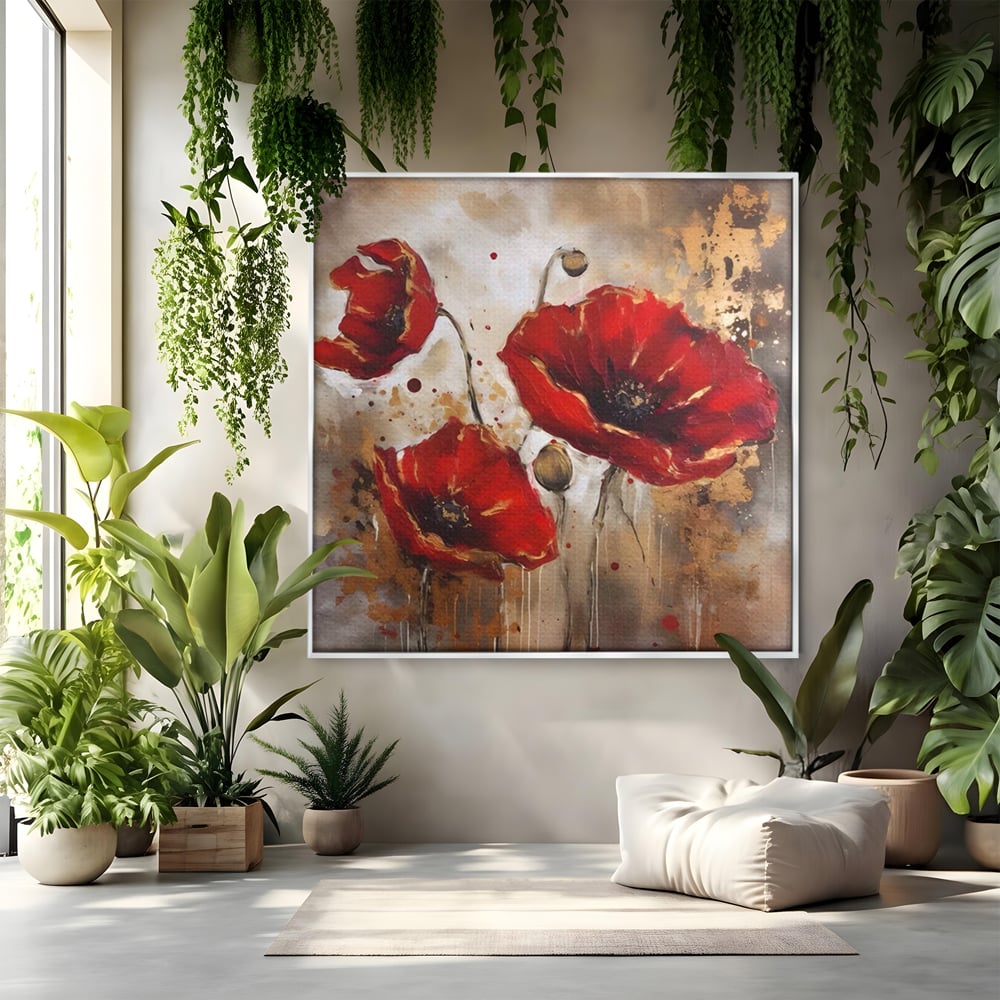 Tablou Canvas Premium LuxCanva® A1429, Red Poppies , Room, Flori, Maci, Camp, Decorativ, Living, Culori Vibrante