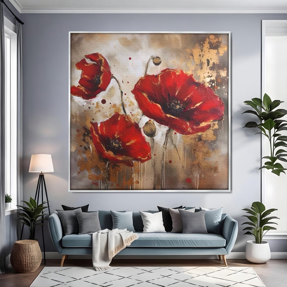 Tablou Canvas Premium LuxCanva® A1429, Red Poppies , Room, Flori, Maci, Camp, Decorativ, Living, Culori Vibrante