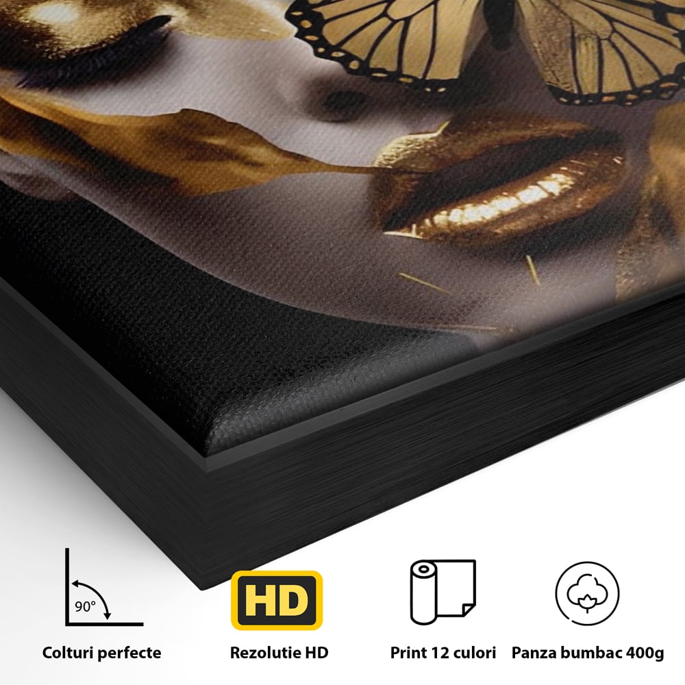 Tablou Canvas Premium LuxCanva® A1433, Fluture De Aur ,  Decorativ, Femeie, Auriu, Living, Culori Vibrante