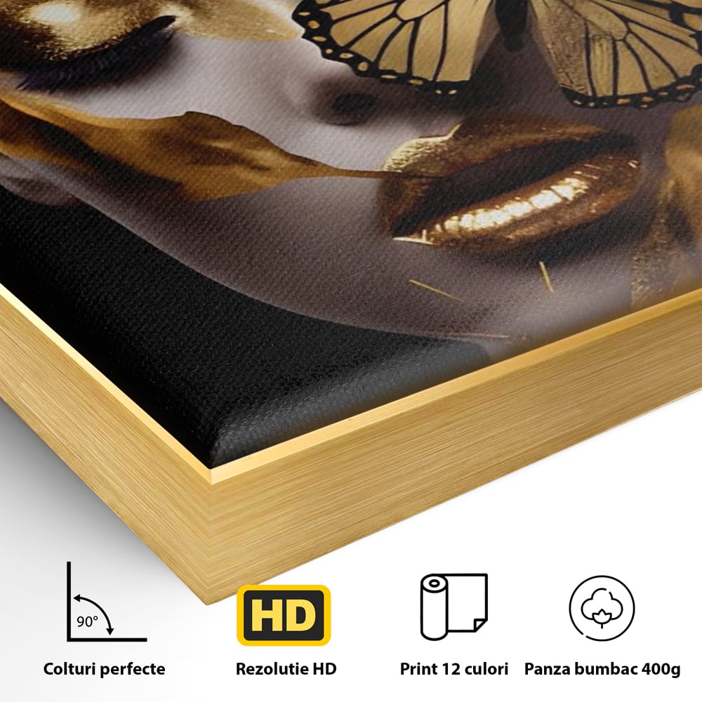 Tablou Canvas Premium LuxCanva® A1433, Fluture De Aur ,  Decorativ, Femeie, Auriu, Living, Culori Vibrante