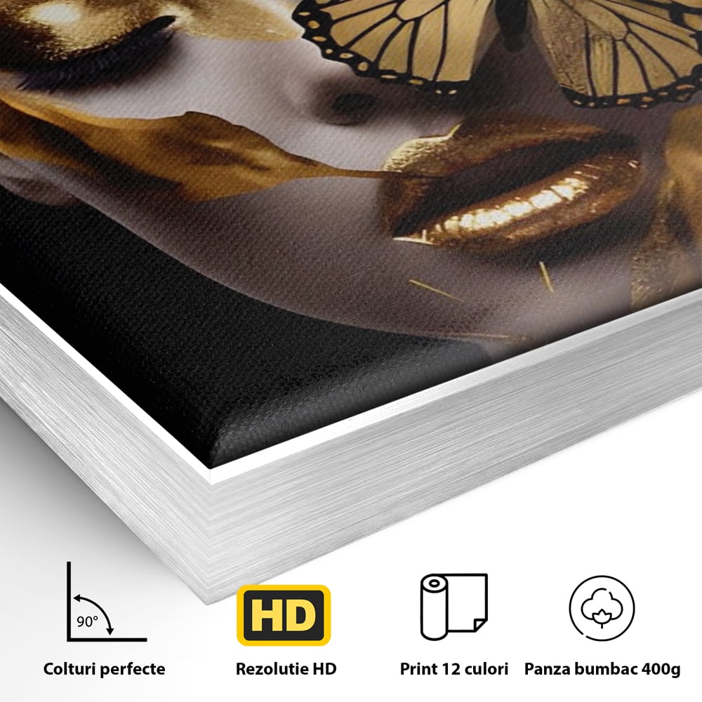 Tablou Canvas Premium LuxCanva® A1433, Fluture De Aur ,  Decorativ, Femeie, Auriu, Living, Culori Vibrante