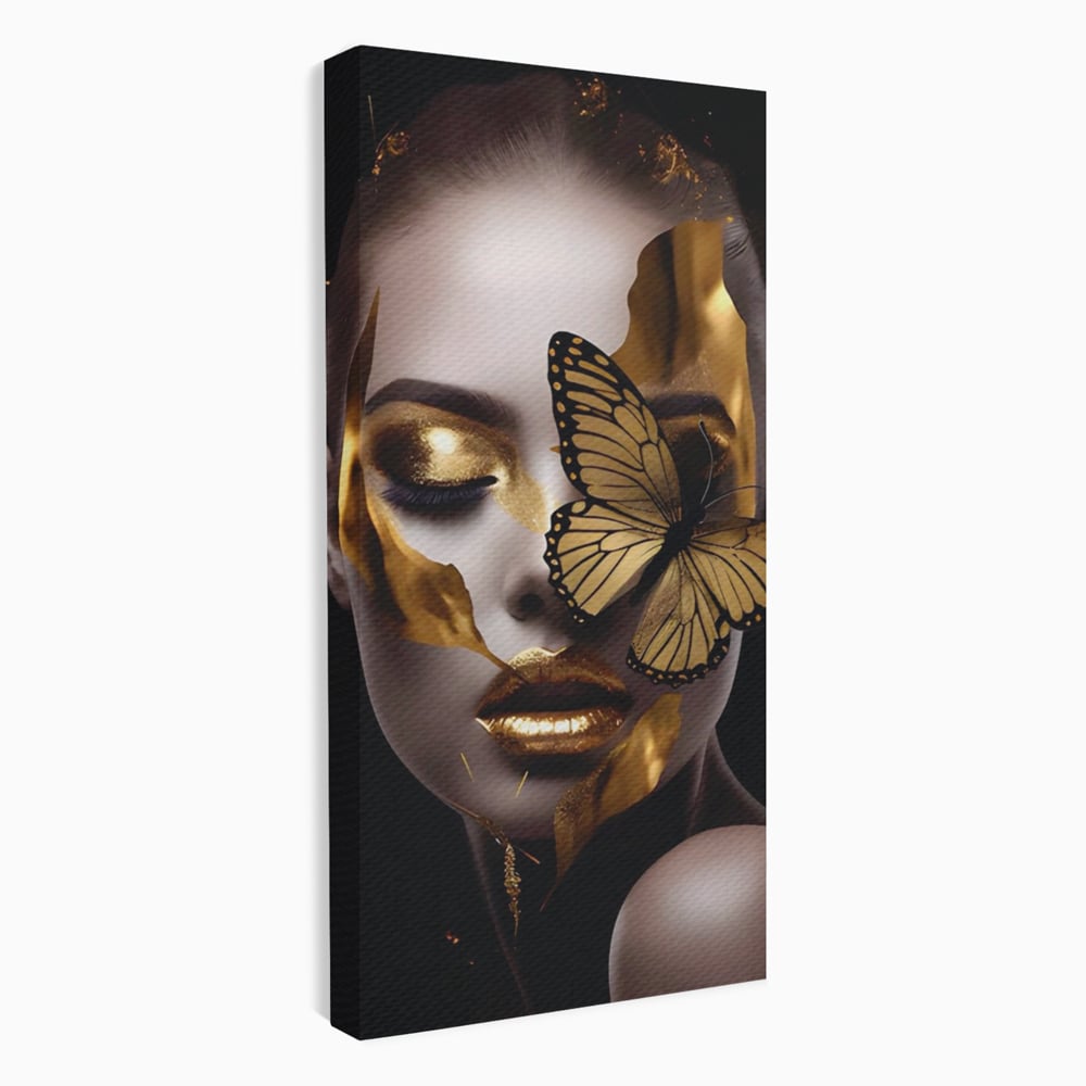 Tablou Canvas Premium LuxCanva® A1433, Fluture De Aur ,  Decorativ, Femeie, Auriu, Living, Culori Vibrante